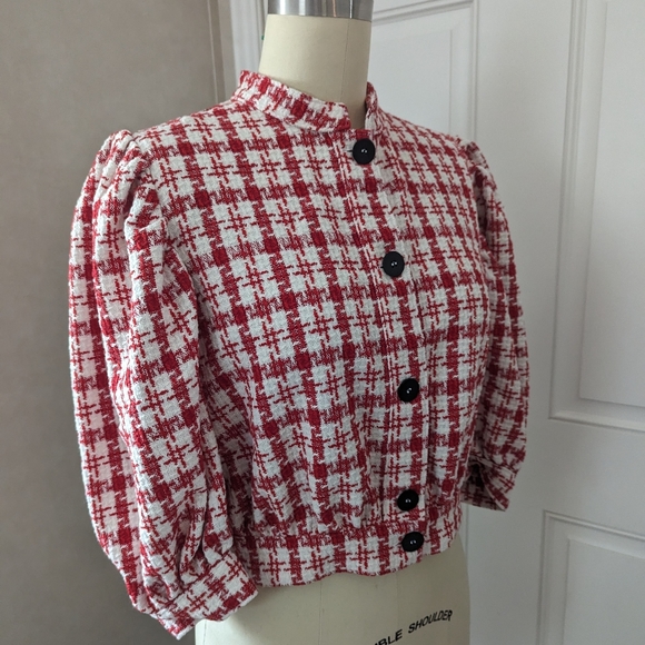 Never A Wallflower Button up Tweed Jacket Red & White - Picture 8 of 16